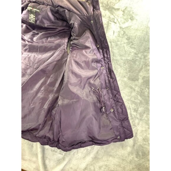 New York & Company Vest Women's Medium Purple Hooded Puffer Vest w/ Faux Fur Tri - Picture 7 of 9